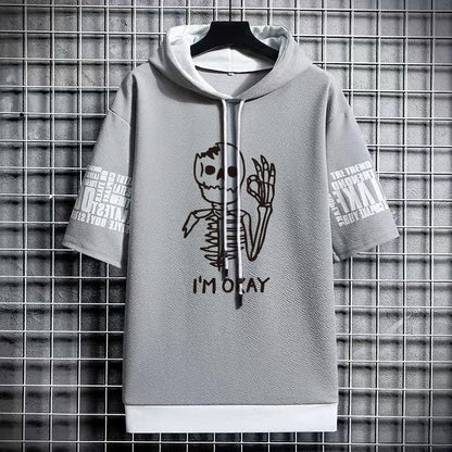 Winter Men's Hooded T-Shirt - Harajuku Skull Print Style