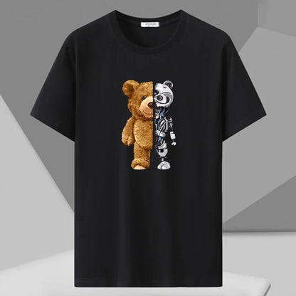 Men's Cotton Bear Printed T-Shirt - Summer Loose Fit Tee