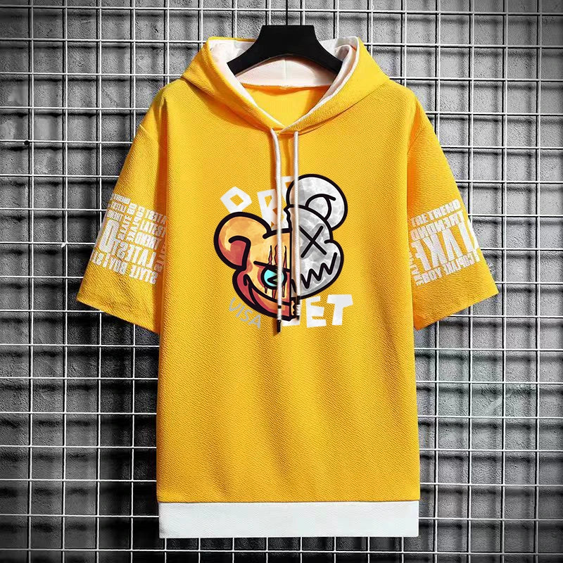 Men’s Winter Cartoon Print Hooded T-Shirt - Streetwear Top