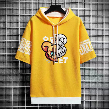 Men’s Winter Cartoon Print Hooded T-Shirt - Streetwear Top
