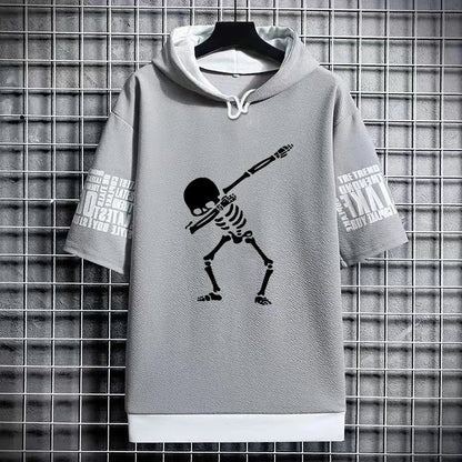 Men's Winter Hooded T-Shirt - Skull Graphic Streetwear