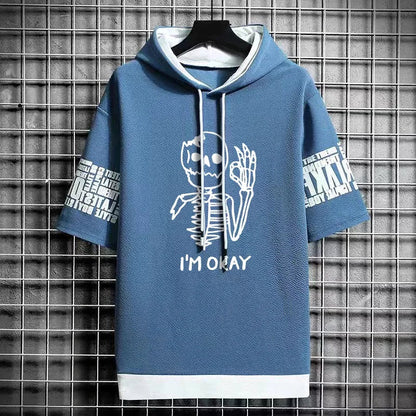 Winter Men's Hooded T-Shirt - Harajuku Skull Print Style