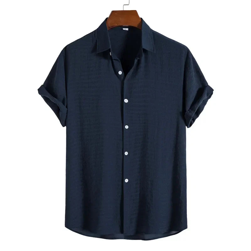 Men's Solid Color Shirt - Casual Short Sleeve, Trendy Lapel Fashion - PrimePick World