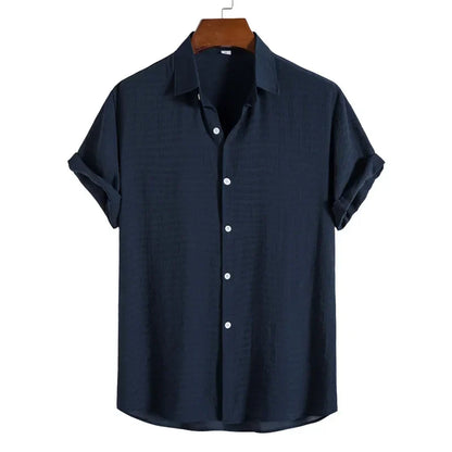 Men's Solid Color Shirt - Casual Short Sleeve, Trendy Lapel Fashion - PrimePick World