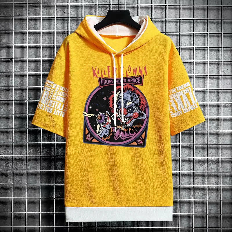 Men's Winter Hooded T-Shirt - Streetwear Clown Graphic Tee
