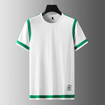 Men's Luxury Green Ribbon Embroidered Short Sleeve T-Shirt