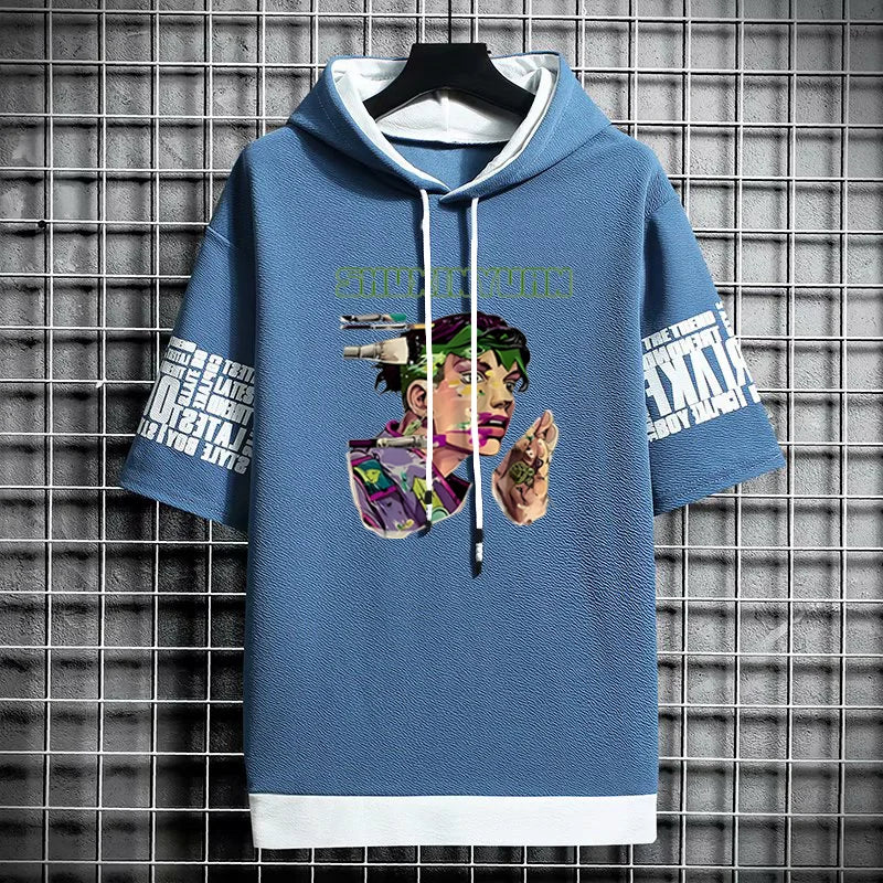 Men's Streetwear Hooded T-Shirt - Graphic Anime Print