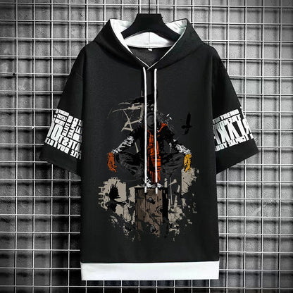 Men's Winter Hooded T-Shirt - Anime Graphic Print Tee