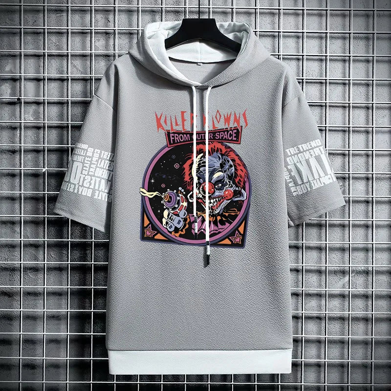 Men's Winter Hooded T-Shirt - Streetwear Clown Graphic Tee