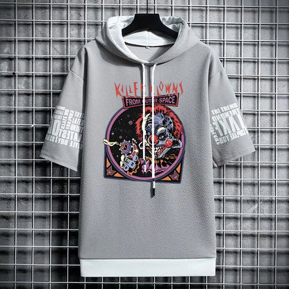Men's Winter Hooded T-Shirt - Streetwear Clown Graphic Tee