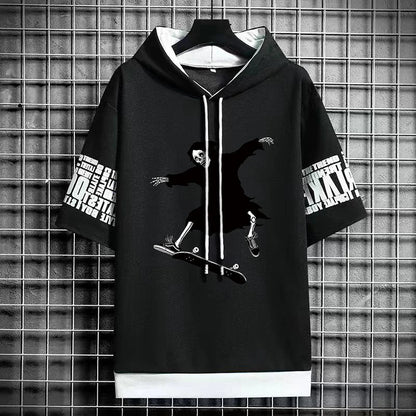Men's Winter Hooded Skeleton Print T-Shirt - Harajuku Tee