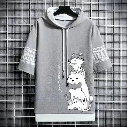 Summer Men's Hooded T-Shirt - Casual Harajuku Streetwear