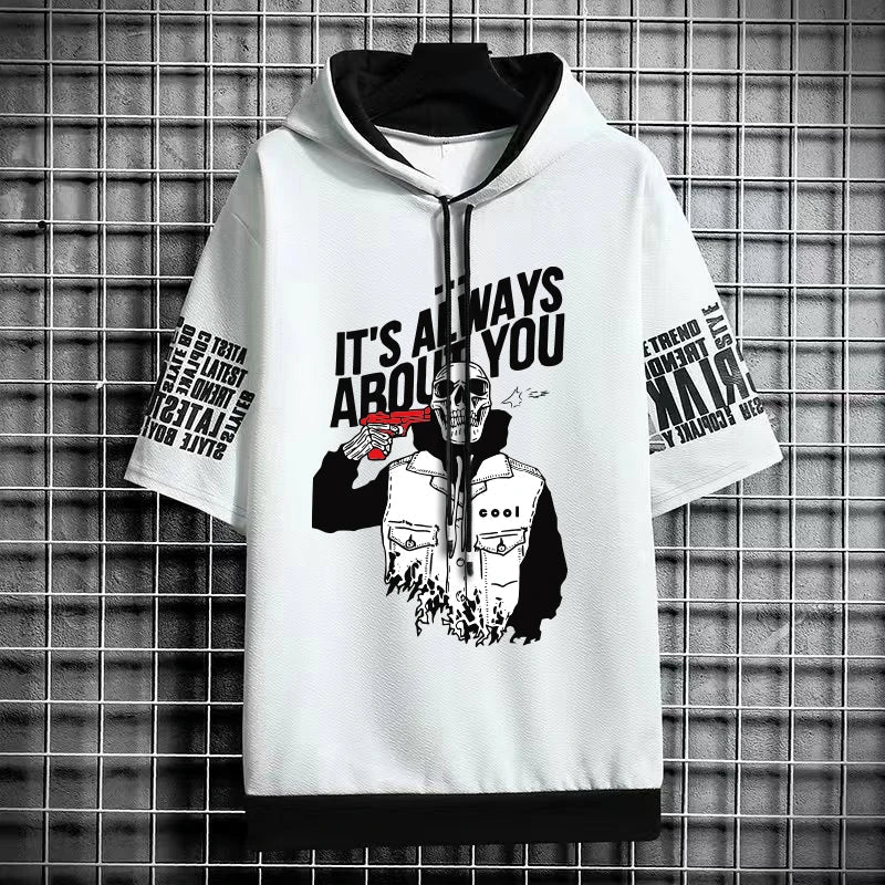 Men's Winter Hooded High Street T-Shirt - Skull Print Tee