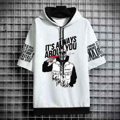 Men's Winter Hooded High Street T-Shirt - Skull Print Tee