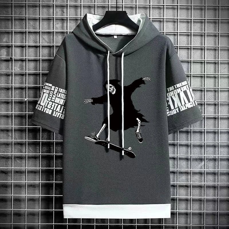 Men's Winter Hooded Skeleton Print T-Shirt - Harajuku Tee