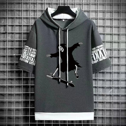 Men's Winter Hooded Skeleton Print T-Shirt - Harajuku Tee