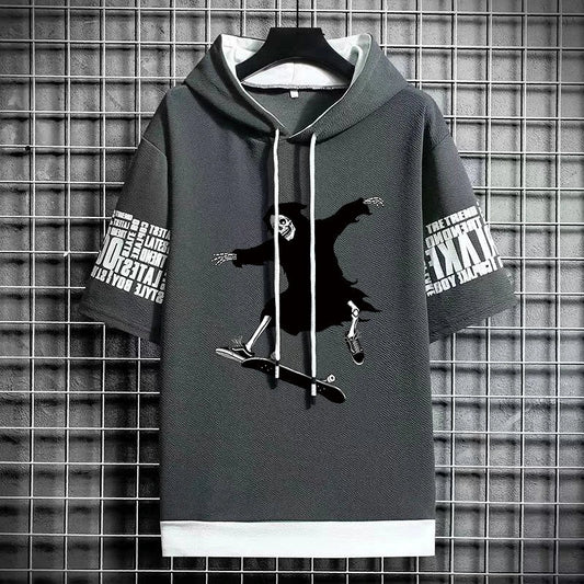 Men's Winter Hooded Skeleton Print T-Shirt - Harajuku Tee