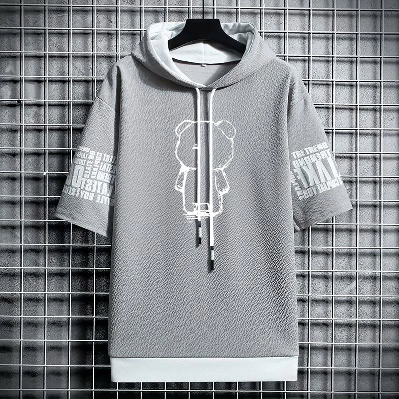 Men's Streetwear Hooded T-Shirt - Winter Graphic Print Tee