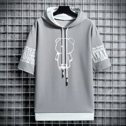 Men's Streetwear Hooded T-Shirt - Winter Graphic Print Tee