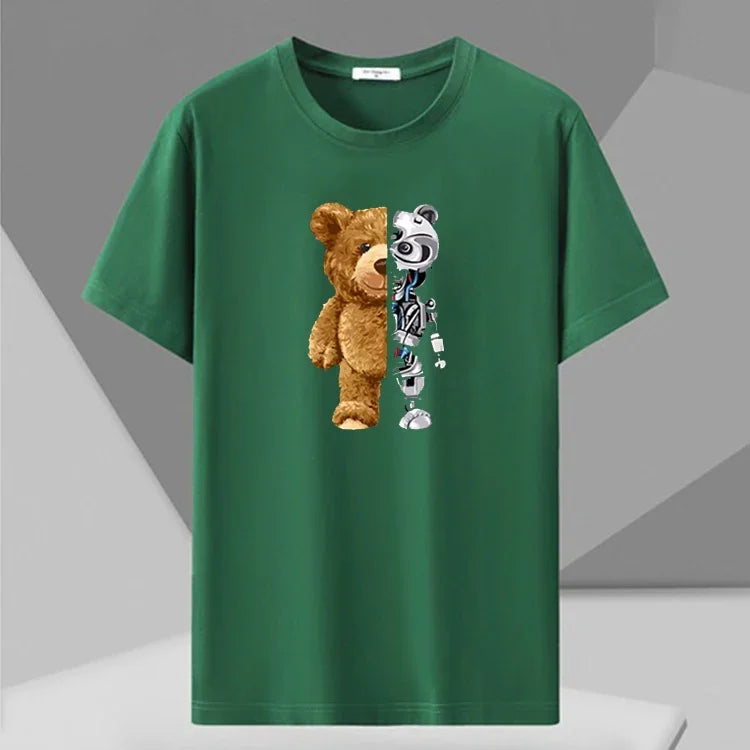 Men's Cotton Bear Printed T-Shirt - Summer Loose Fit Tee