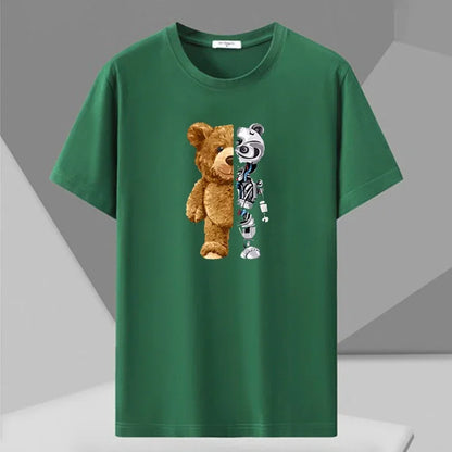 Men's Cotton Bear Printed T-Shirt - Summer Loose Fit Tee