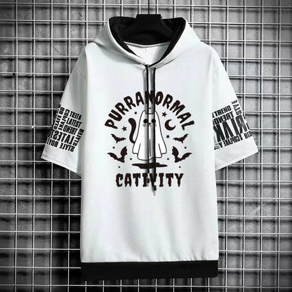 Men's Winter Hooded T-Shirt - Stylish Cat Print Tee