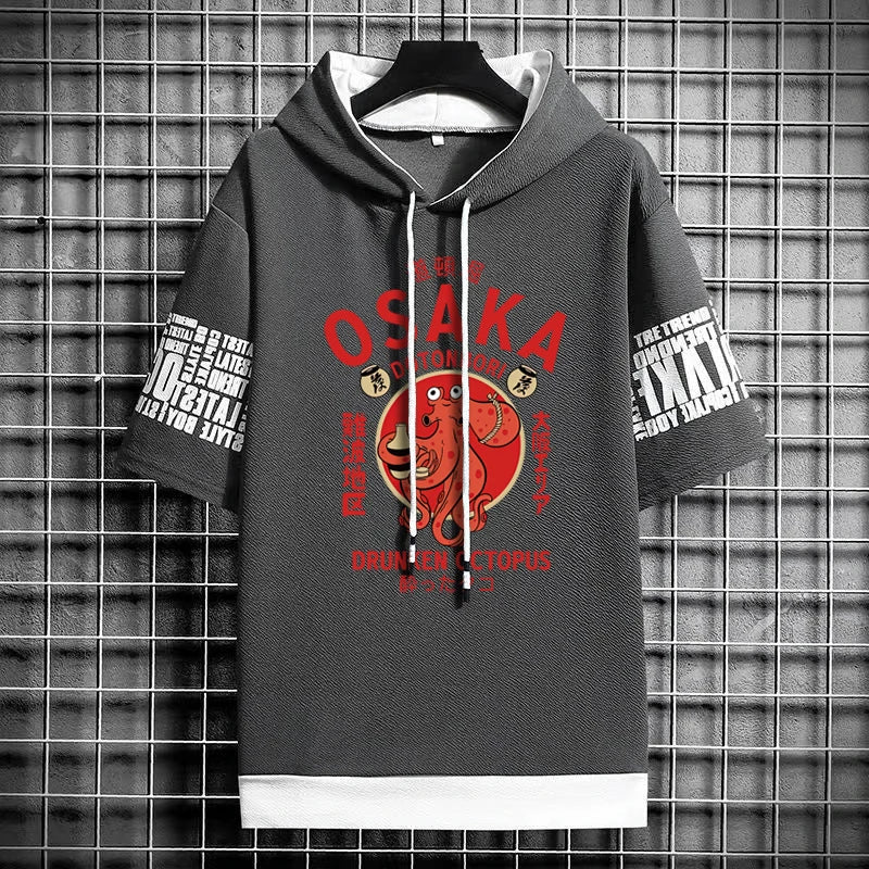 Osaka Dotonbori Octopus Hooded T-Shirt - Japanese Streetwear