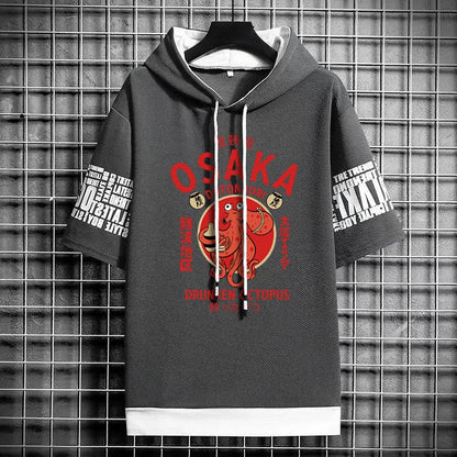 Osaka Dotonbori Octopus Hooded T-Shirt - Japanese Streetwear