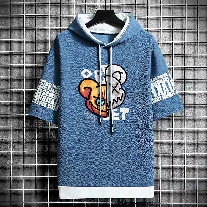 Men’s Winter Cartoon Print Hooded T-Shirt - Streetwear Top