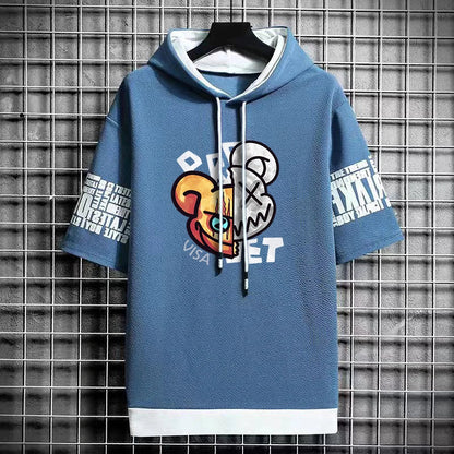 Men’s Winter Cartoon Print Hooded T-Shirt - Streetwear Top