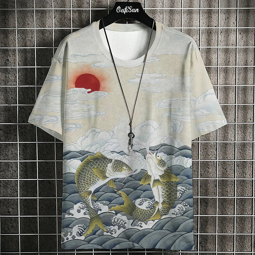 Japanese Style Men's T-Shirt - Summer Short Sleeve Print Tee