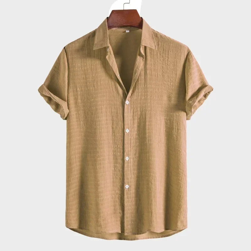 Men's Solid Color Shirt - Casual Short Sleeve, Trendy Lapel Fashion - PrimePick World