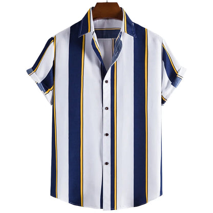 Men's Striped Hawaiian T-Shirt - Loose & Breathable Tee