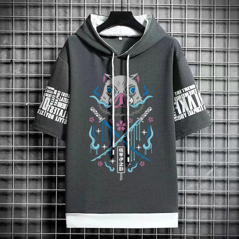 Men's Winter T-Shirt - Hooded Short Sleeve Streetwear