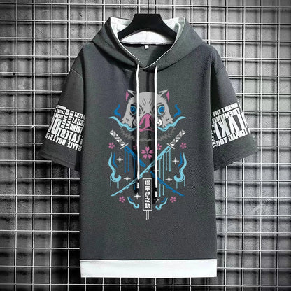 Men's Winter T-Shirt - Hooded Short Sleeve Streetwear