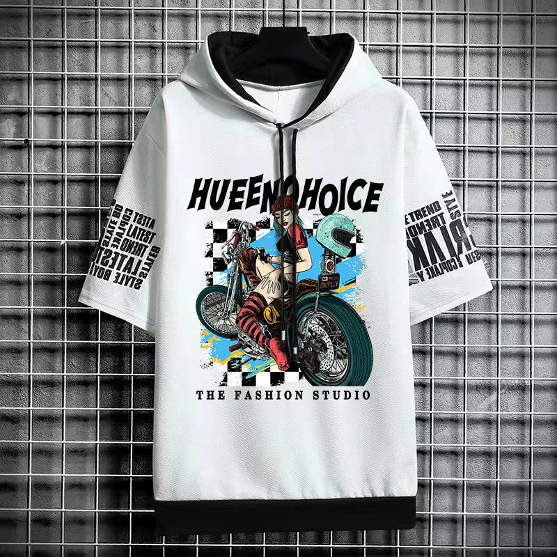 Men's Winter Hooded Graphic T-Shirt - Short Sleeve Top