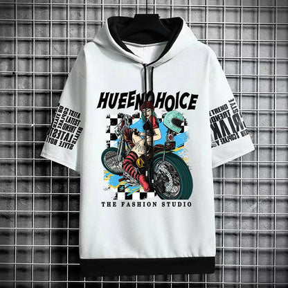 Men's Winter Hooded Graphic T-Shirt - Short Sleeve Top