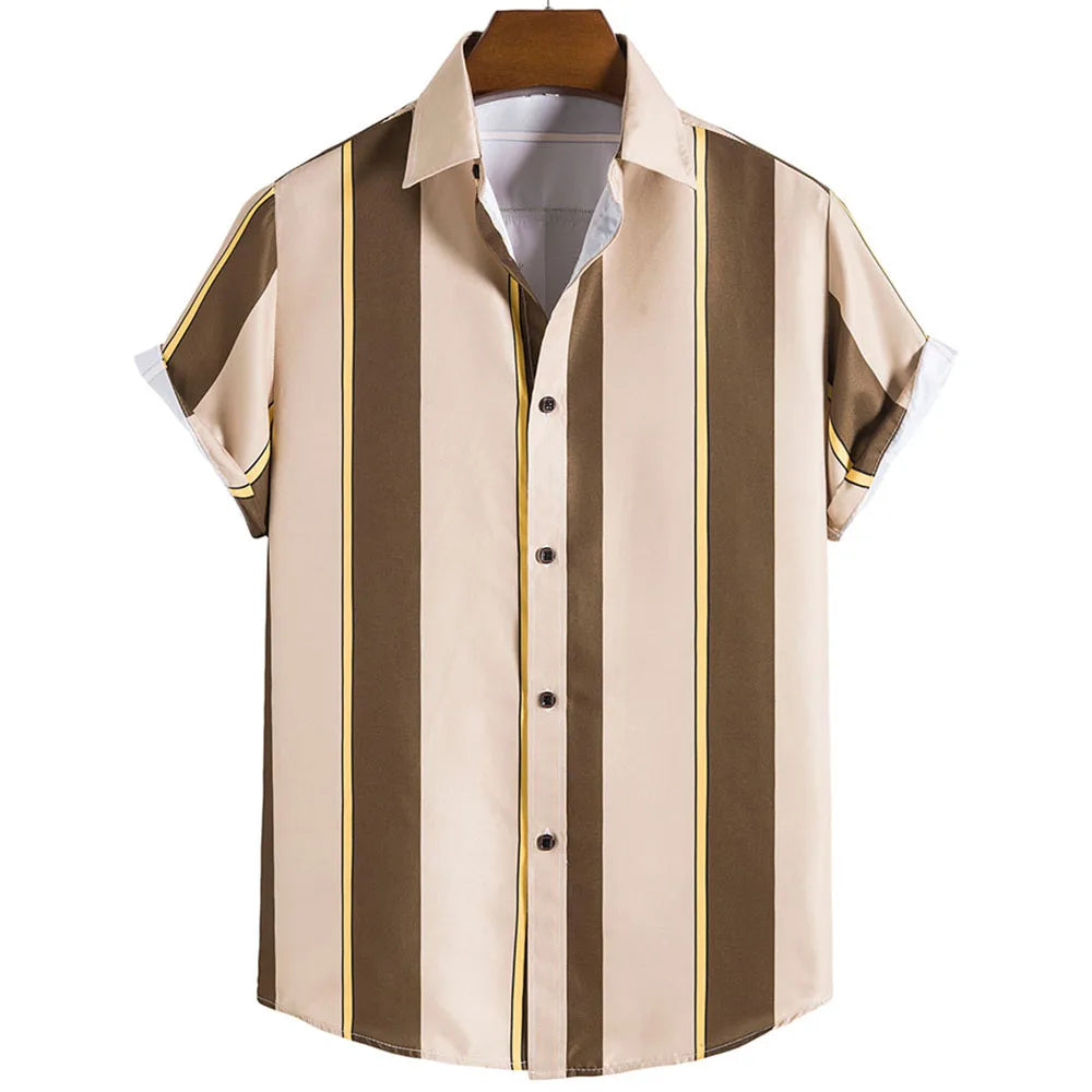 Men's Striped Hawaiian T-Shirt - Loose & Breathable Tee