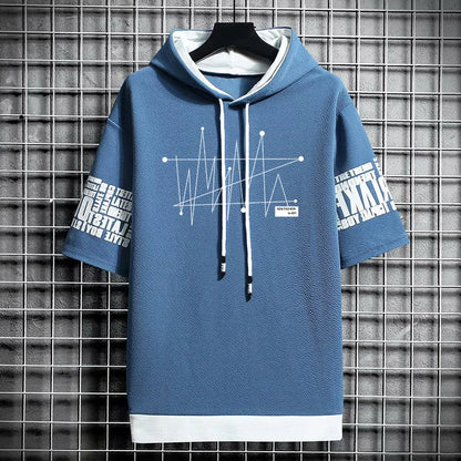 Men's Winter Hooded T-Shirt - Stylish Graphic Streetwear