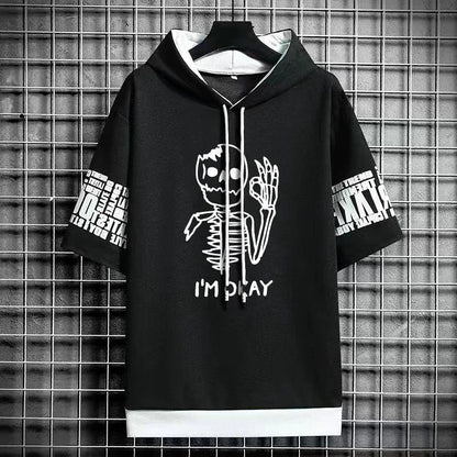 Winter Men's Hooded T-Shirt - Harajuku Skull Print Style