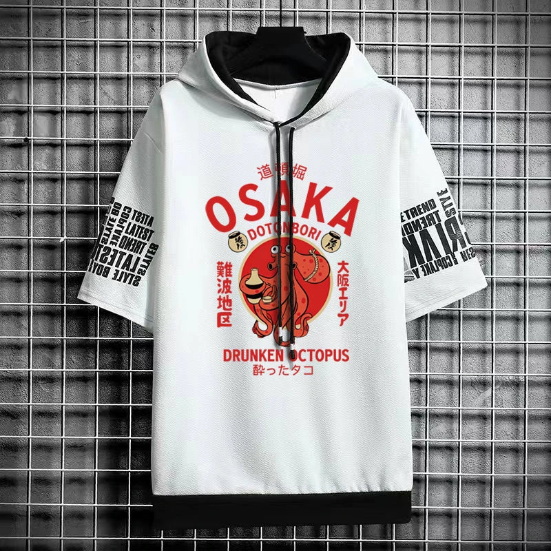 Osaka Dotonbori Octopus Hooded T-Shirt - Japanese Streetwear