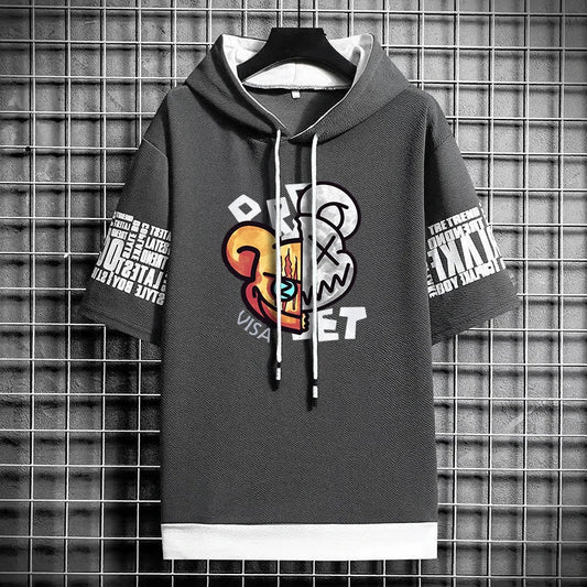 Men’s Winter Cartoon Print Hooded T-Shirt - Streetwear Top
