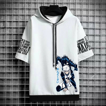Men's Winter Hooded Graphic T-Shirt - Streetwear Anime Tee