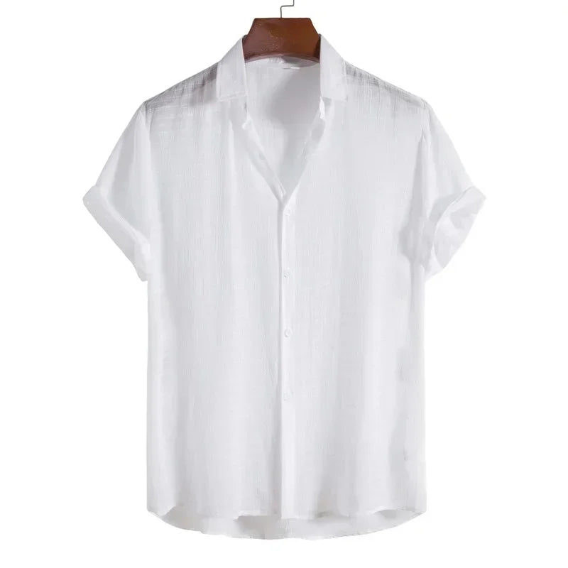 Men's Solid Color Shirt - Casual Short Sleeve, Trendy Lapel Fashion - PrimePick World