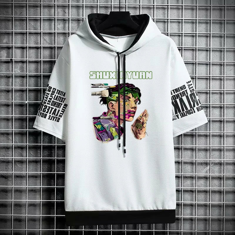 Men's Streetwear Hooded T-Shirt - Graphic Anime Print