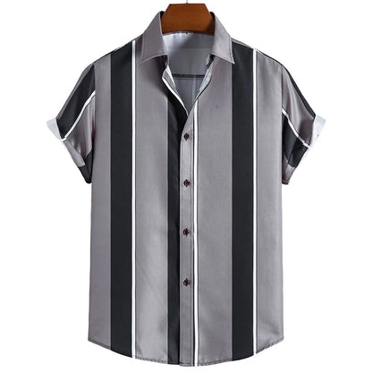 Men's Striped Hawaiian T-Shirt - Loose & Breathable Tee