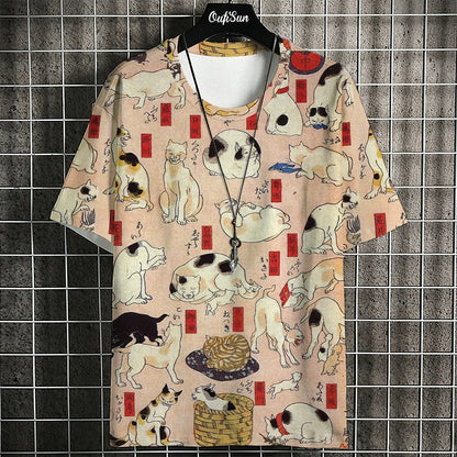Japanese Style Men's T-Shirt - Summer Short Sleeve Print Tee