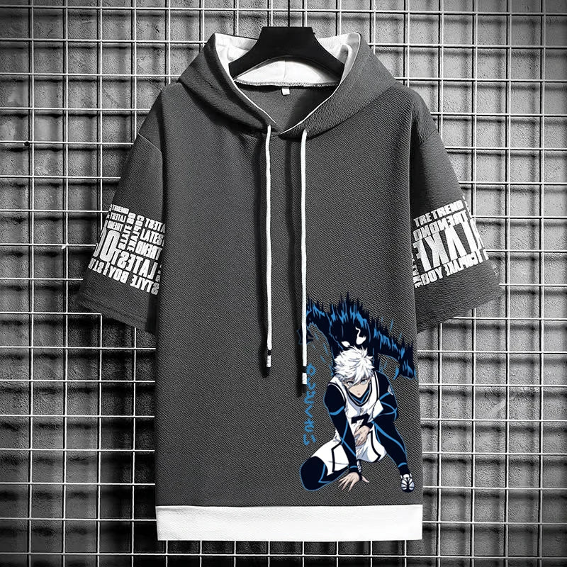Men's Winter Hooded Graphic T-Shirt - Streetwear Anime Tee