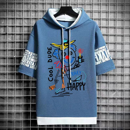 Men's Streetwear Hooded T-Shirt - Winter Graffiti Top