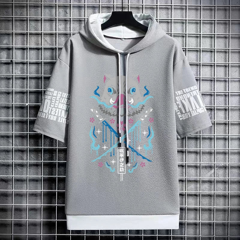 Men's Winter T-Shirt - Hooded Short Sleeve Streetwear